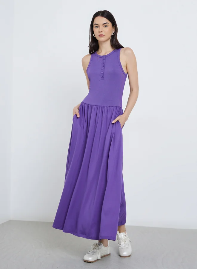 Take Two Take Two Elegant Purple Sleeveless A-Line Midi Dress