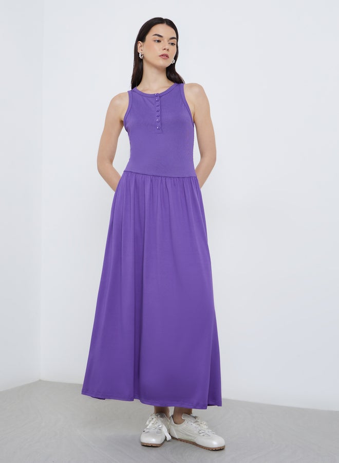 Take Two Elegant Purple Sleeveless A-Line Midi Dress - Image 3