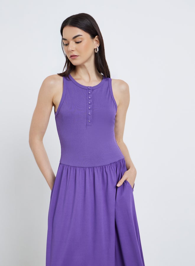Take Two Elegant Purple Sleeveless A-Line Midi Dress - Image 2