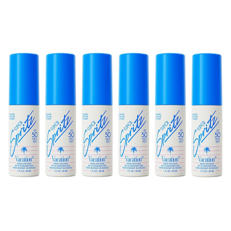 Vacation Mini Super Spritz SPF 50, Water-Resistant, Daily Face Sunscreen Spray, Mini Setting Spray, Non-Comedogenic, Vegan, Travel Size, 1 Fl. Oz. (Value Pack of 6) - Image 1