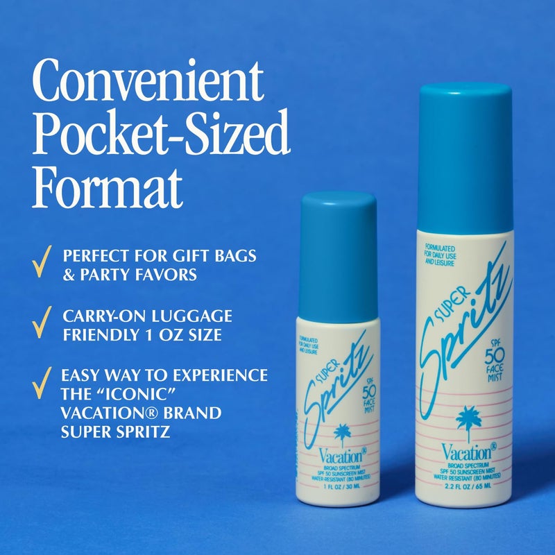 Vacation Mini Super Spritz SPF 50, Water-Resistant, Daily Face Sunscreen Spray, Mini Setting Spray, Non-Comedogenic, Vegan, Travel Size, 1 Fl. Oz. (Value Pack of 6) - Image 4