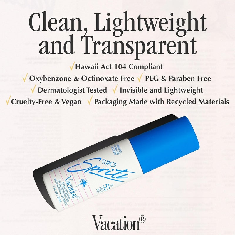 Vacation Mini Super Spritz SPF 50, Water-Resistant, Daily Face Sunscreen Spray, Mini Setting Spray, Non-Comedogenic, Vegan, Travel Size, 1 Fl. Oz. (Value Pack of 6) - Image 5