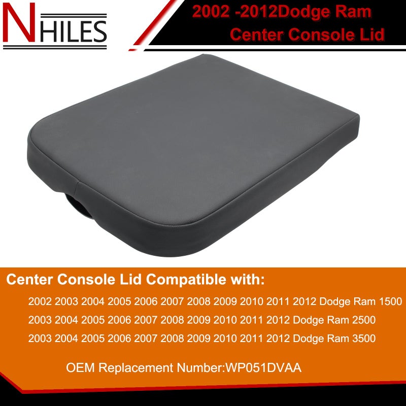 NHILES Center Console Cover Replacement Compatible with 2002 2003 2004 2005 2006 2007 2008 2009 2010 2011 2012 Dodge Ram Armrest Bin Lid Replace Part # WP051DVAA 1QA10BD3AA - Image 2
