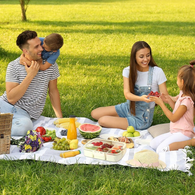 Barakah صندوق وجبات خفيفة بـ 6 أقسام، صينية تقديم مقسمة مع غطاء ومقبض، حاوية شاري قابلة لإعادة الاستخدام للوجبات الخفيفة المحمولة، منظم شفاف للفواكه والوجبات الخفيفة، مثالي للحفلات والسفر والعمل - Image 2