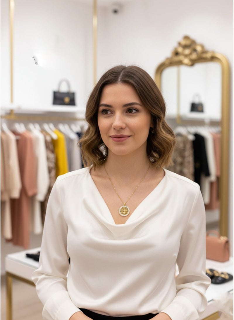 Julia Store A stylish and fashionable 18k gold-plated stainless steel tree pendant, tarnish-resistant, luxurious yet simple, exquisite and charming, shaped like a living tree, a round pendant adorned with rhinestones, a perfect jewelry gift. - Image 2