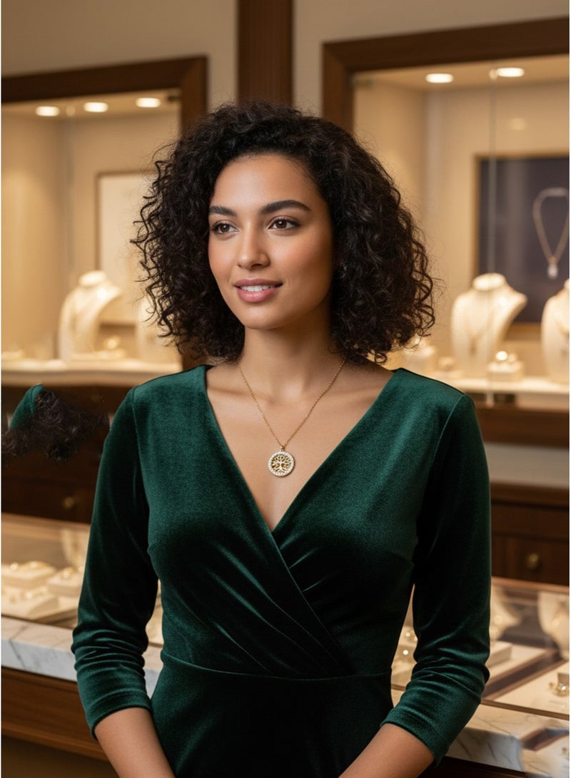 Julia Store A stylish and fashionable 18k gold-plated stainless steel tree pendant, tarnish-resistant, luxurious yet simple, exquisite and charming, shaped like a living tree, a round pendant adorned with rhinestones, a perfect jewelry gift. - Image 3