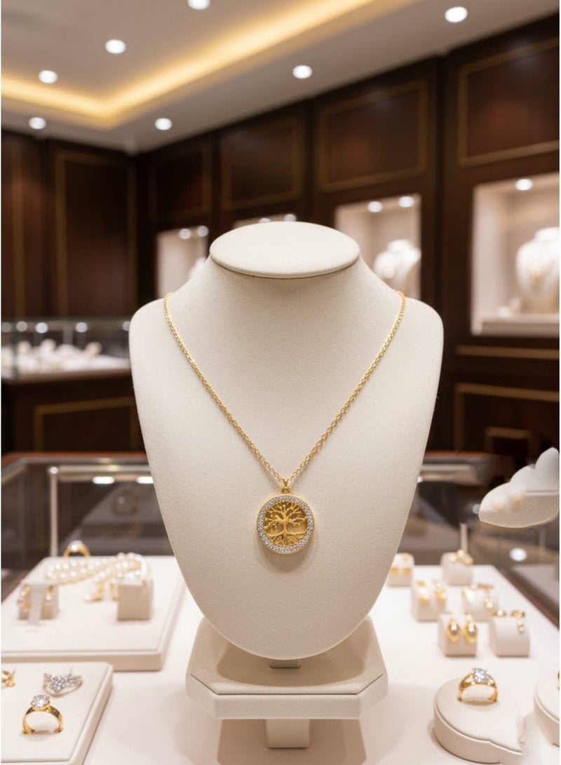 Julia Store A stylish and fashionable 18k gold-plated stainless steel tree pendant, tarnish-resistant, luxurious yet simple, exquisite and charming, shaped like a living tree, a round pendant adorned with rhinestones, a perfect jewelry gift. - Image 4