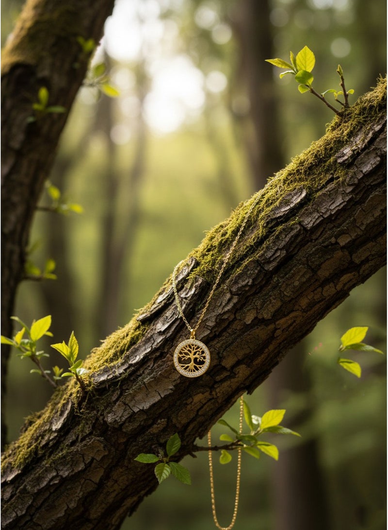 Julia Store A stylish and fashionable 18k gold-plated stainless steel tree pendant, tarnish-resistant, luxurious yet simple, exquisite and charming, shaped like a living tree, a round pendant adorned with rhinestones, a perfect jewelry gift. - Image 5