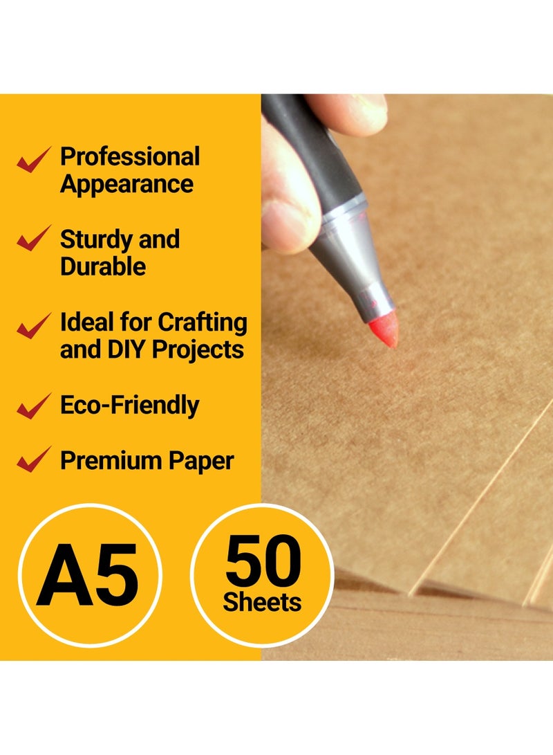 فيرستنوك ورق كرافت A5، وزن 350 غرام لكل متر مربع - 50 ورقة | ورق مقوى بني سميك للأعمال اليدوية، وبطاقات الهدايا، وبطاقات العمل، والطباعة، ومشاريع "اصنعها بنفسك" - Image 2