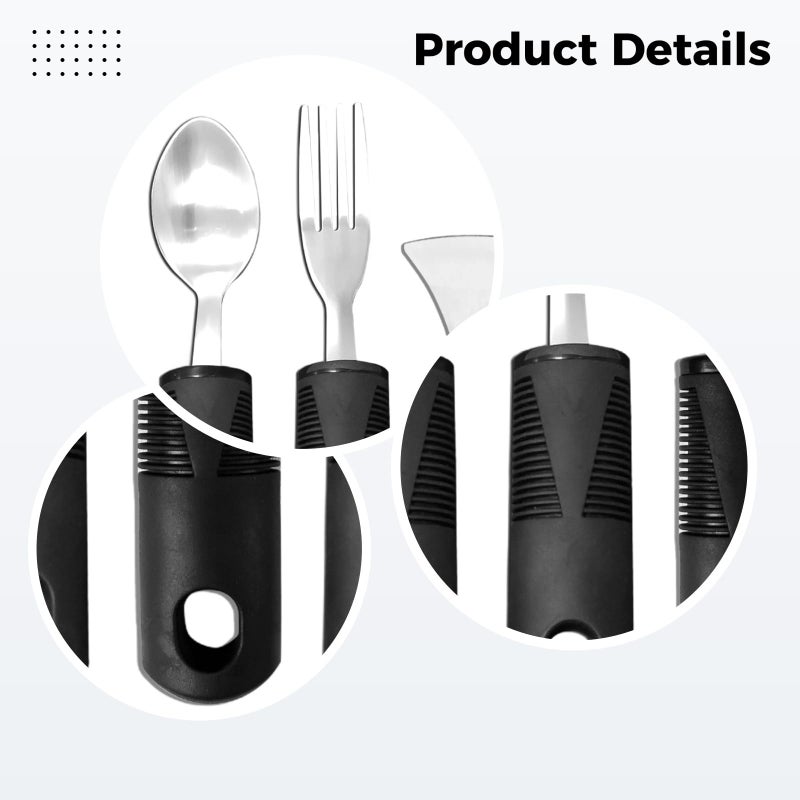 4 Pcs Adaptive Weighted Utensils Set With Anti Slip Rubber Grip For Hand Tremors Black - Image 3