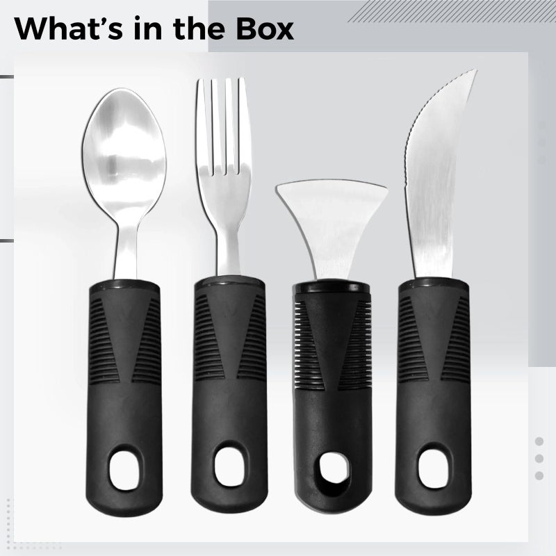 4 Pcs Adaptive Weighted Utensils Set With Anti Slip Rubber Grip For Hand Tremors Black - Image 5