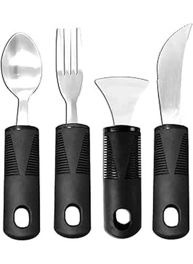 4 Pcs Adaptive Weighted Utensils Set With Anti Slip Rubber Grip For Hand Tremors Black - Image 1