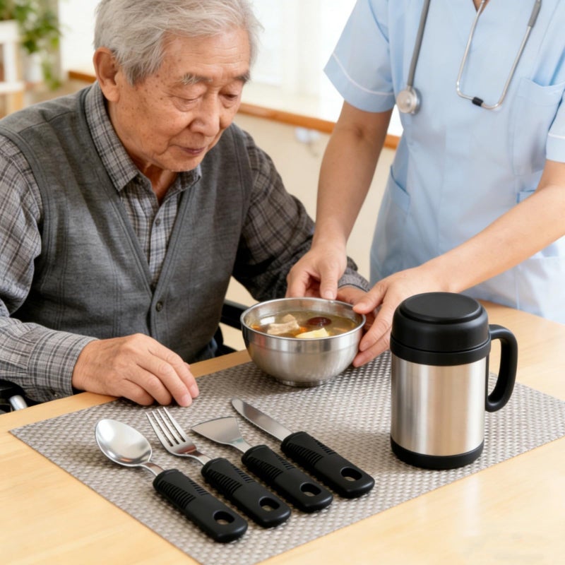 4 Pcs Adaptive Weighted Utensils Set With Anti Slip Rubber Grip For Hand Tremors Black - Image 4
