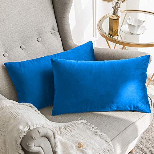 Khooti Rectangular Velvet Cushion Cover, 17x27 | Bondi Blue | Pack of 2 | Solid Plain Soft & Smooth, Decorative Cushion Covers for Living Room, Bedroom, Couches, Chairs, Sofas, Beds & Home Decor - Image 1