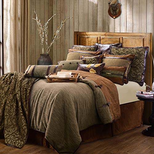 Paseo Road Paseo Road Highland Lodge Rustic Bedding 5 Piece King Size Comforter Set Green Brown Jacquard Western Bedding Cabin Comforter Set with Bed Skirt Shams Accent Pillow 