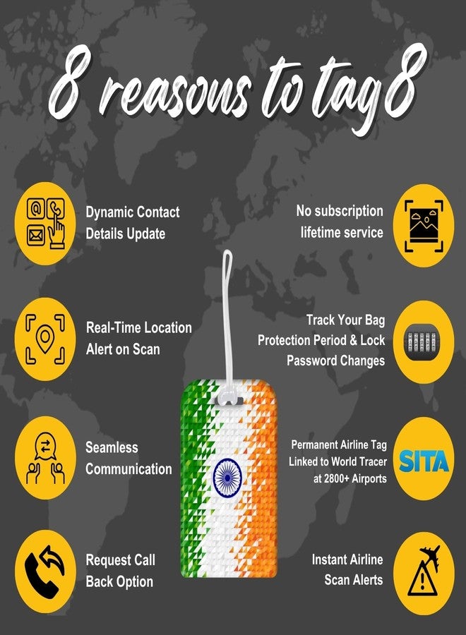 tag8 Bag Security Tag | Indian Flag (Tricolour) Luggage Tag with Airport Tracer Code | Stop Losing, Start Tagging-Pack of 2 - Image 4