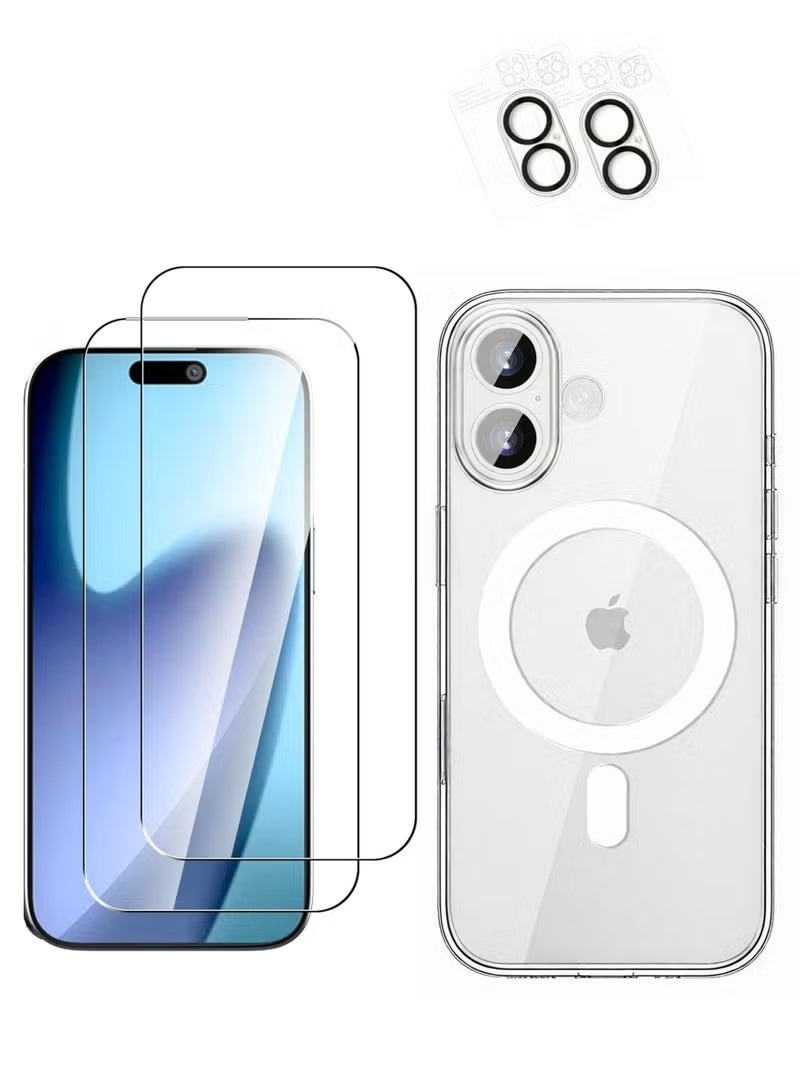 جاجيك [5-in-1] Magnetic Case for iPhone 17 | Anti-Yellowing Transparent Cover | Compatible with MagSafe | Includes 2 Tempered Glass Screen Protectors & 2 Camera Lens Protectors | Mil-Grade Shockproof Clear Case | Full Protection Kit for iPhone 17 - Image 1