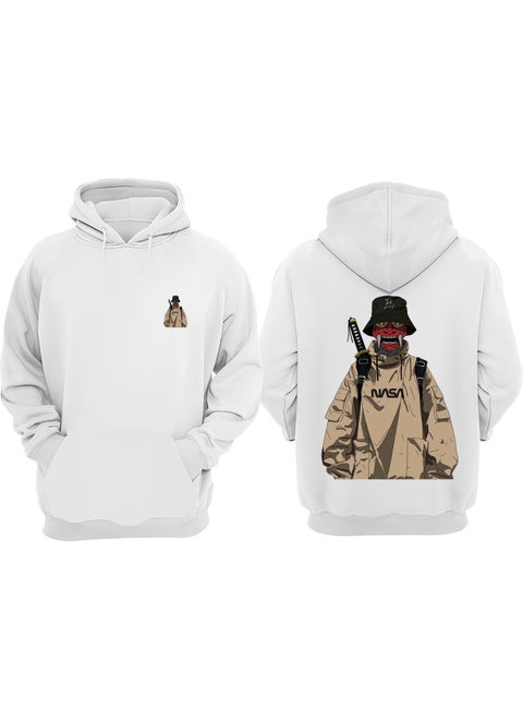 Unisex NASA Samurai Design Front Back Printed Regular Fit White Sweatshirt