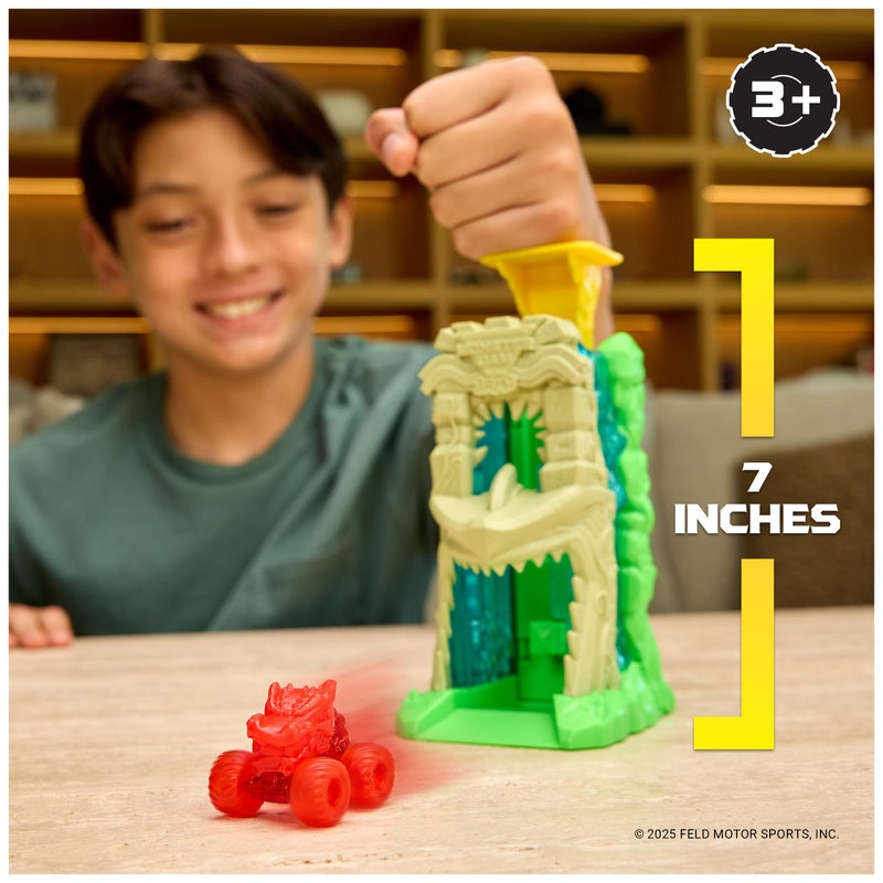 Monster Jam Mini Jams, Megalodon Jungle Blaster Launcher Playset, 2 Exclusive Die-Cast Monster Trucks & Accessory, Kids Toys for Boy and Girls Ages 3 and up - Image 2