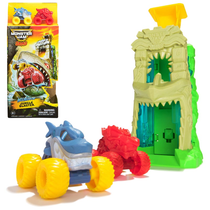 Monster Jam Mini Jams, Megalodon Jungle Blaster Launcher Playset, 2 Exclusive Die-Cast Monster Trucks & Accessory, Kids Toys for Boy and Girls Ages 3 and up - Image 1
