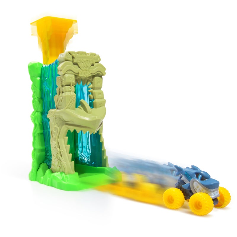 Monster Jam Mini Jams, Megalodon Jungle Blaster Launcher Playset, 2 Exclusive Die-Cast Monster Trucks & Accessory, Kids Toys for Boy and Girls Ages 3 and up - Image 4