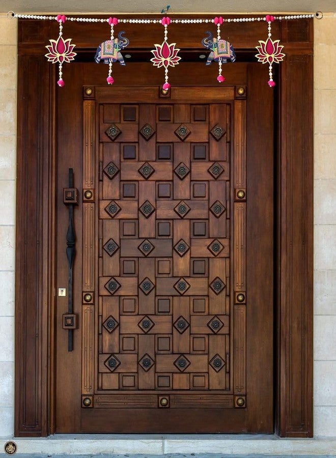 Natali Traders Lotus with Elephant Hanging Toran for Main Door, Pooja Room Mandir - Handmade Toran for Entrance Door - Diwali Decoration Thoran for Temple Bandhanwar - Traditional Thoranam - Image 1