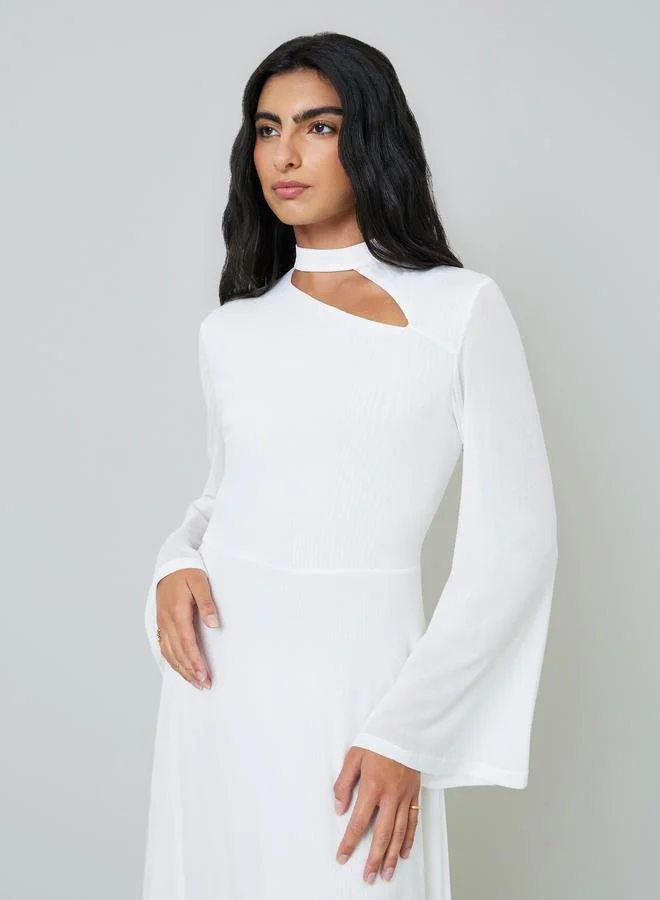 Styli Off White Bell Sleeve Cut-Out Detail A-Line Maxi Dress