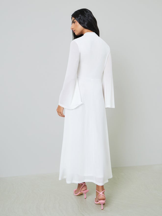 Styli Off White Bell Sleeve Cut-Out Detail A-Line Maxi Dress - Image 5