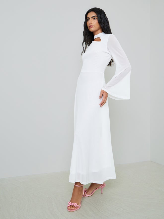 Styli Off White Bell Sleeve Cut-Out Detail A-Line Maxi Dress - Image 3