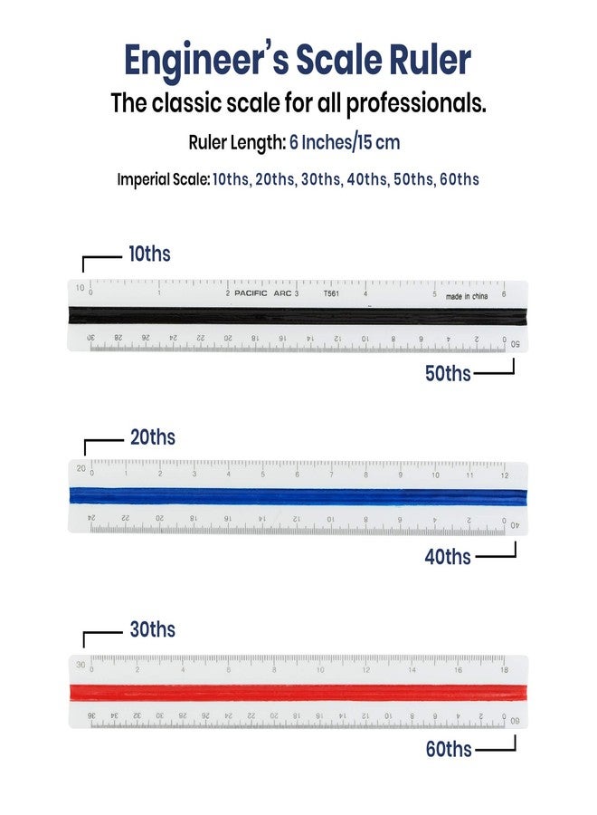 Pacific Arc Engineering Scale Ruler, 6" Scale Ruler for Architectural Designs, Engineering, or Drafting - Image 4