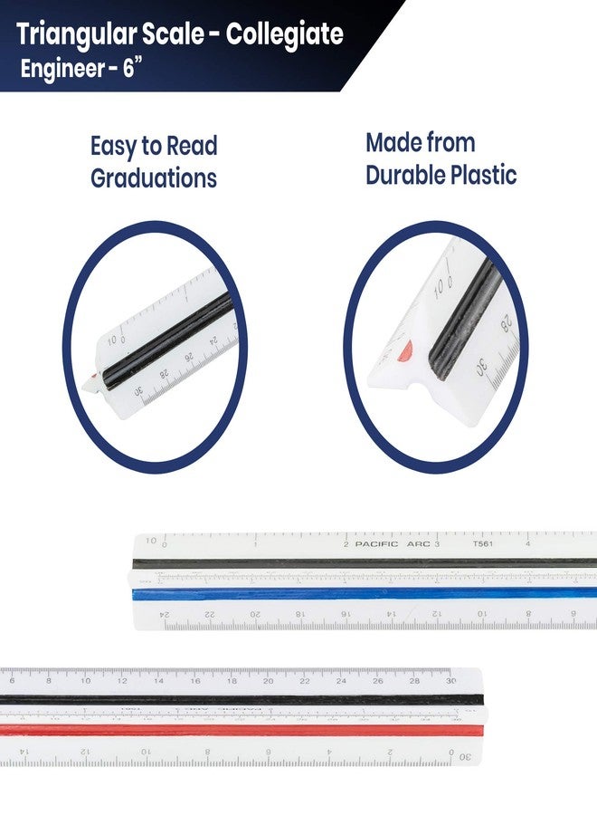 Pacific Arc Engineering Scale Ruler, 6" Scale Ruler for Architectural Designs, Engineering, or Drafting - Image 2