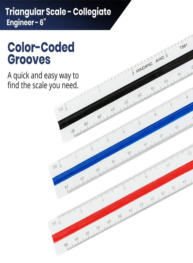 Pacific Arc Engineering Scale Ruler, 6" Scale Ruler for Architectural Designs, Engineering, or Drafting - Image 3