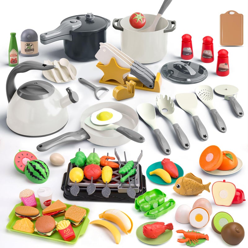 Zero Zoo 105Pcs Kids Kitchen Toy Accessories Toddler Pretend BBQ Camping Cooking Playset Play Pots Pans Utensils Cookware Toys Play Food Set Vegetables Learning Gift for Girls Boys - Image 3
