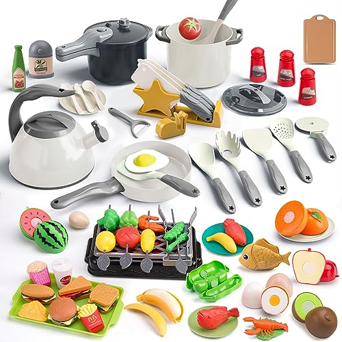Zero Zoo 105Pcs Kids Kitchen Toy Accessories Toddler Pretend BBQ Camping Cooking Playset Play Pots Pans Utensils Cookware Toys Play Food Set Vegetables Learning Gift for Girls Boys - Image 1