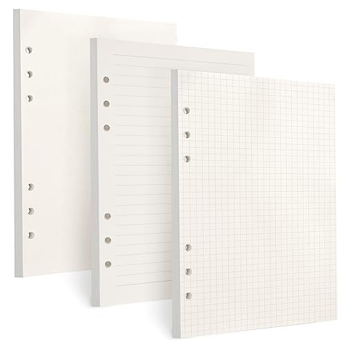 Toplive A5 Refill Paper, [3 Pack] 100GSM Thick 6 Hole Filler Inserts - 135 Sheets (270 Pages) for 6 Ring Binder Journal Notebook, Blank/Line/Squared - Image 1