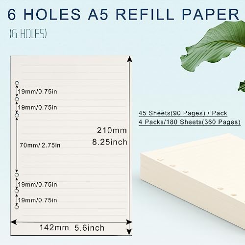 Toplive A5 Refill Paper, [3 Pack] 100GSM Thick 6 Hole Filler Inserts - 135 Sheets (270 Pages) for 6 Ring Binder Journal Notebook, Blank/Line/Squared - Image 2