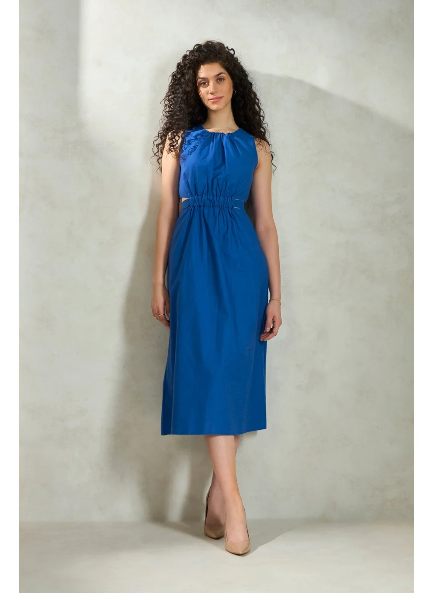 Virgio Virgio Women Cotton Round Neck Midi Length Solid Dress