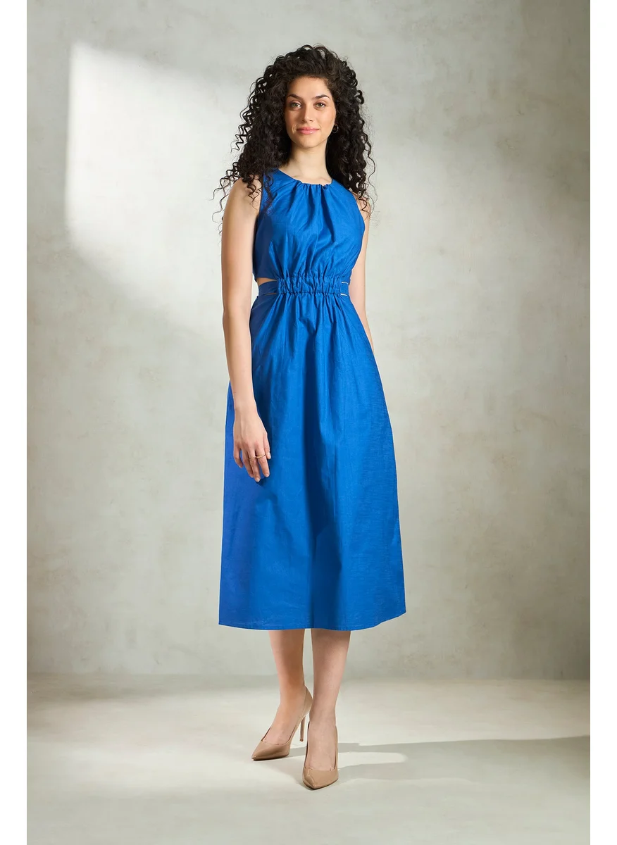 Virgio Virgio Women Cotton Round Neck Midi Length Solid Dress