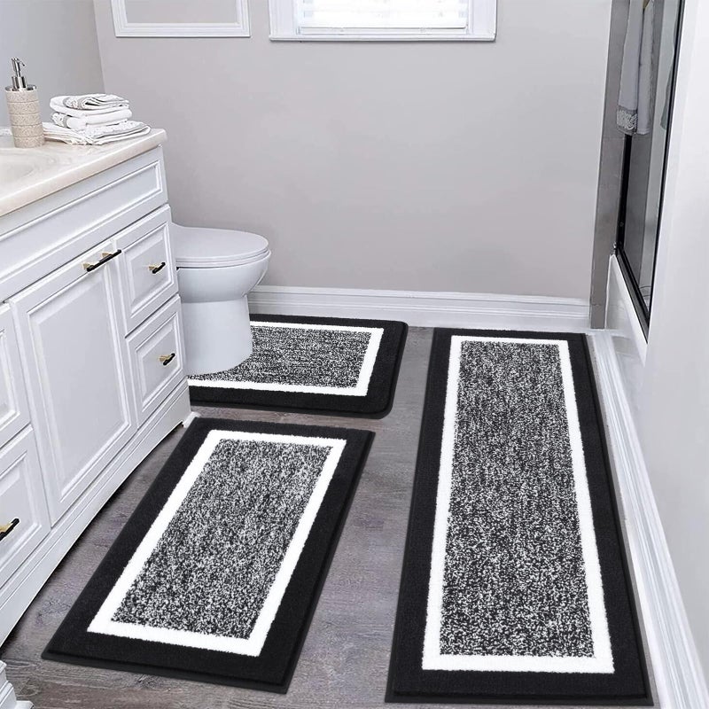 Pauwer Bathroom Rug Set 3 Piece Shower Mats with UShaped Contour Toilet Mat Absorbent Microfiber Plush Bath Mats Non Slip Machine Washable Shaggy Floor Mats