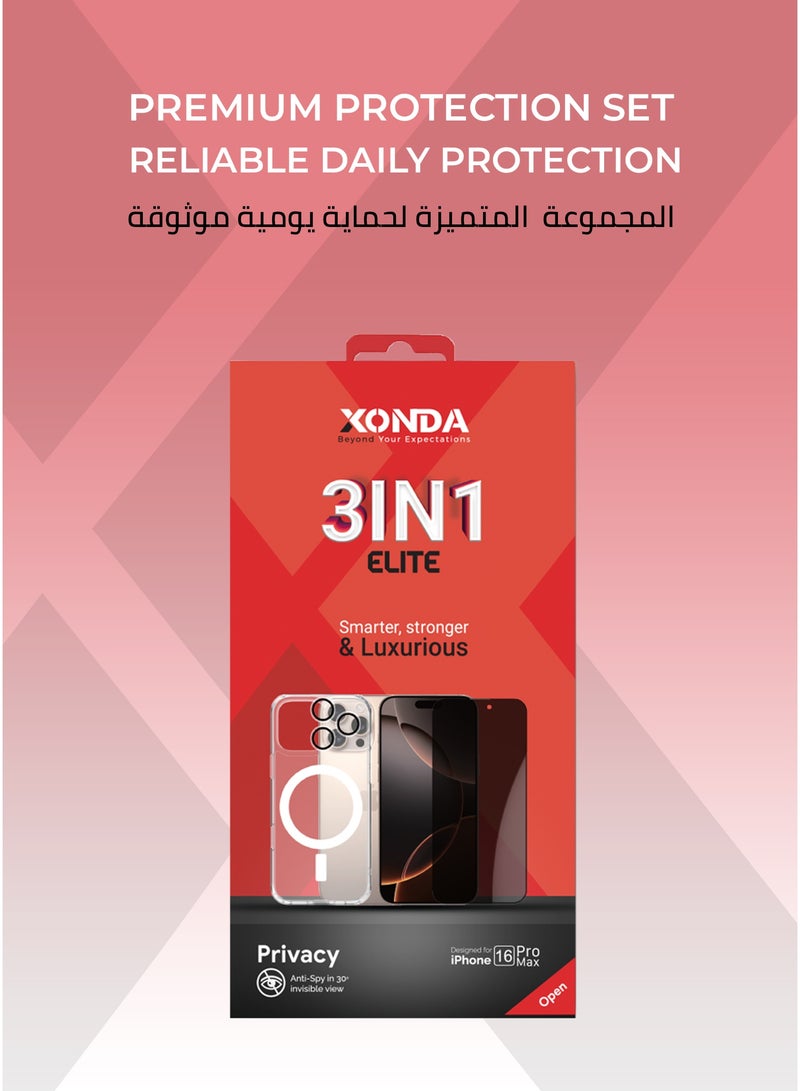 Xonda Elite 3-in-1 protection package for iphone 16  Pro Max - anti-yellowing transparent MagSafe cover, shatter-resistant privacy screen protection, high-definition camera lens protection. - Image 5