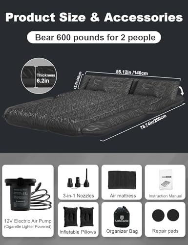 Umbrauto SUV Air Mattress for Car Camping, Leakproof & Quick Inflation Sleeping Airbed with Electric Pump, Fits Most Compact, Mid-Size & Full-Size SUV Trunks for Road Trip Travel - Image 4
