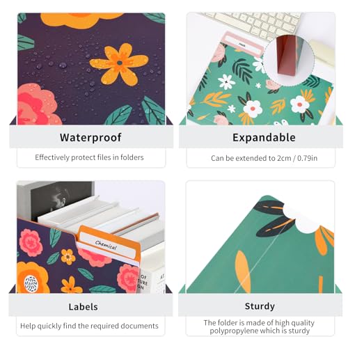 EOOUT 9pcs Decorative File Folders Letter Size, 1/3-Cut Tabs Plastic File Folders for Documents with Colorful Floral Patterns and Erasable Category Labels for Notes Office and School Supplies - Image 5