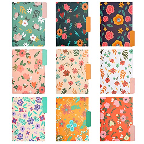EOOUT 9pcs Decorative File Folders Letter Size, 1/3-Cut Tabs Plastic File Folders for Documents with Colorful Floral Patterns and Erasable Category Labels for Notes Office and School Supplies - Image 2