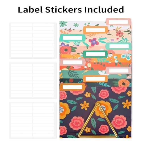 EOOUT 9pcs Decorative File Folders Letter Size, 1/3-Cut Tabs Plastic File Folders for Documents with Colorful Floral Patterns and Erasable Category Labels for Notes Office and School Supplies - Image 4