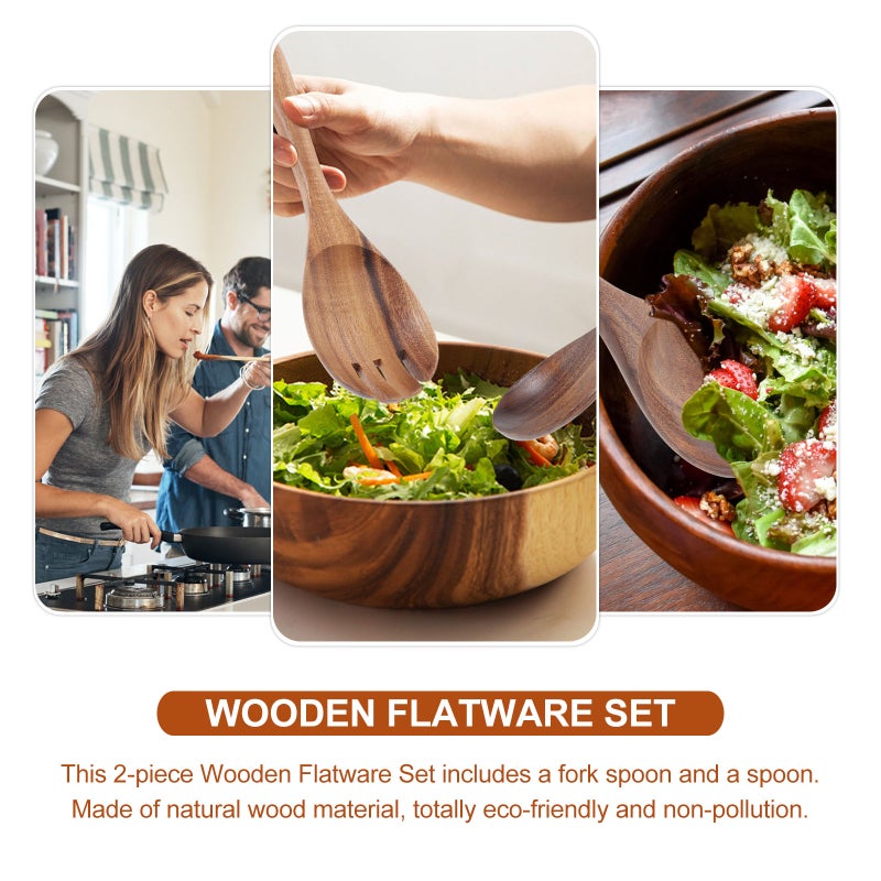 Spoon Salad Dinner Serving Spoons Server Wood Fork Spoon Cutlery Set Utensils Tableware - Image 5
