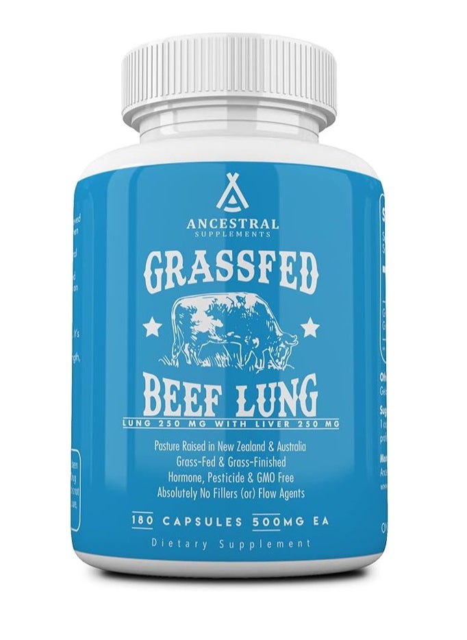 Ancestral Supplements Grass Fed Beef Lung   Supports Lung, Respiratory, Vascular, and Circulatory Health, Non-GMO, 180 Caps 