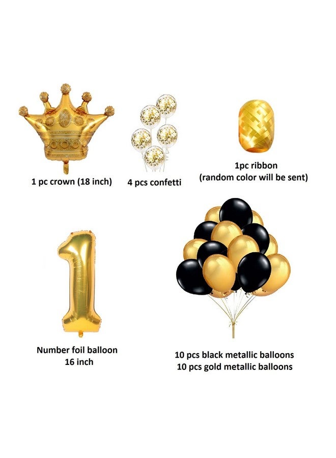 FI - FLICK IN FI - FLICK IN 27 pcs 1st Birthday Decoration for Girls First Birthday Decorations Boy Kit Metallic Confetti Balloons Number 1 Foil Balloon Decoration for Bday (Pack of 27,Gold & Black)  - Image 2