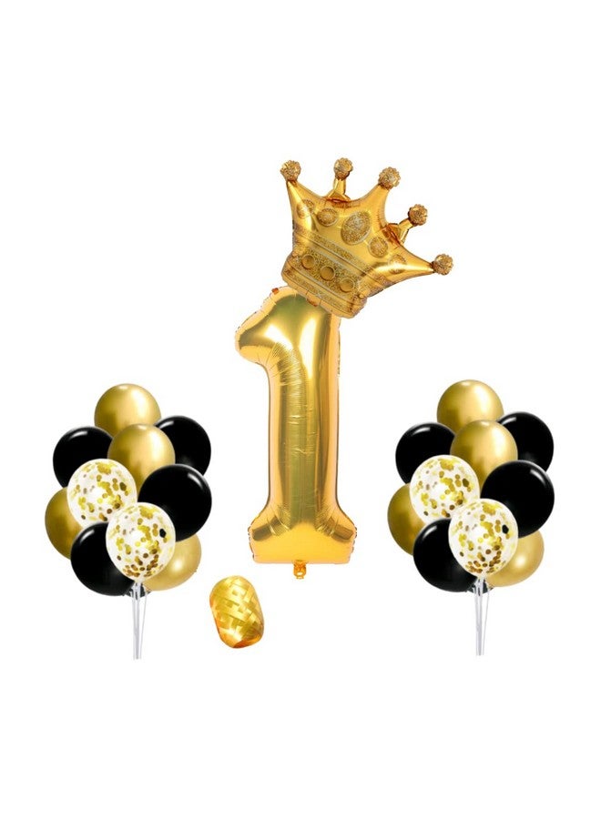 FI - FLICK IN FI - FLICK IN 27 pcs 1st Birthday Decoration for Girls First Birthday Decorations Boy Kit Metallic Confetti Balloons Number 1 Foil Balloon Decoration for Bday (Pack of 27,Gold & Black)  - Image 1