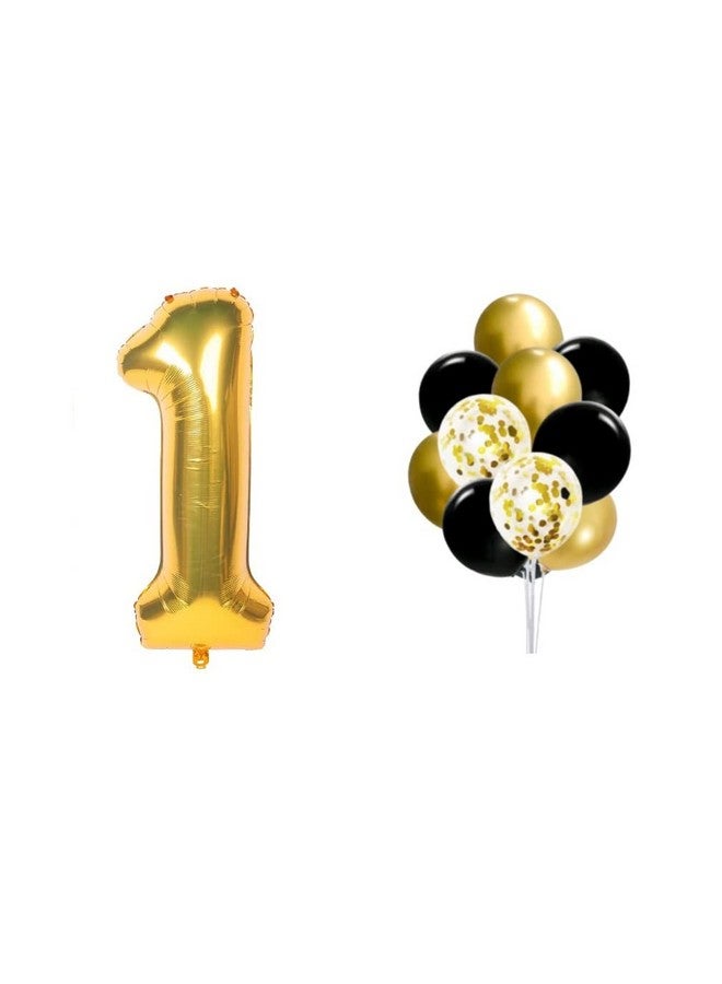 FI - FLICK IN FI - FLICK IN 27 pcs 1st Birthday Decoration for Girls First Birthday Decorations Boy Kit Metallic Confetti Balloons Number 1 Foil Balloon Decoration for Bday (Pack of 27,Gold & Black)  - Image 3