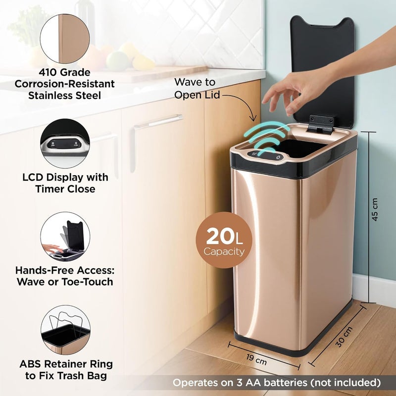 Kuber Industries 20L Stainless Steel Automatic Touchless Motion Sensor Dustbin Quick Open Soft Close Lid Garbage Bin for Kitchen Bathroom Indoor Outdoor Trash Can - Image 3